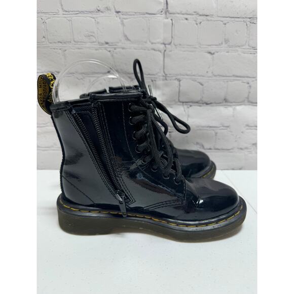 Dr. Martens Airwair AW004 Patent Leather Black Boots side zipper Kids size 12 - Picture 8 of 14